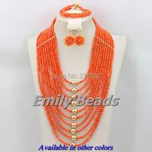 Натуральный оранжевый ожерелье из коралловых бусин серьги браслет ювелирные изделия комплект Африканское нигерийское свадебное бусины комплект ювелирных изделий CJ316