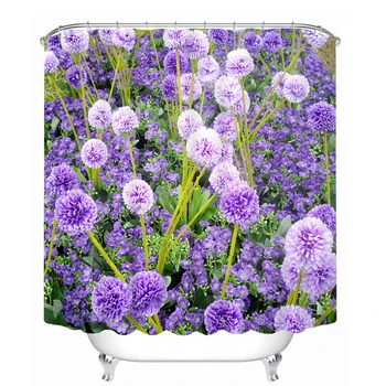 

Purple Flowers Pattern 3D Shower Curtain Polyester Fabric Waterproof Shower Curtain Eco-Friendly Bathroom Curtain Home