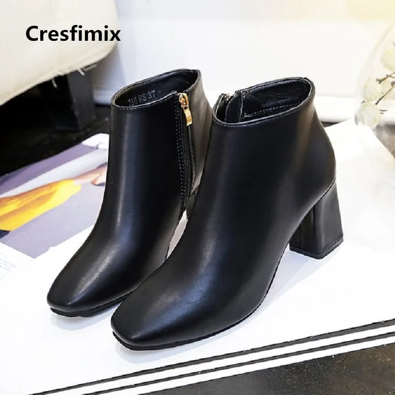 

Botas Femininas Women Casual Pu Leather High Heel Boots Lady Leisure Back Side Zipper Autumn Boots Beige Winter Boots E2397