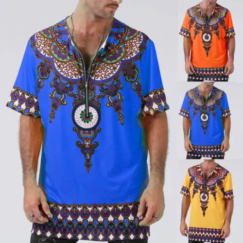 Details about   Men African Tribal Shirt Print Round Neck Short-Sleeved Bottoming Blouse T-shirt 