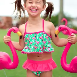 Пляжная одежда для младенцев 2018 красный Фламинго печати жилет Топ Повседневное Симпатичные для маленьких девочек летняя одежда комплект 2