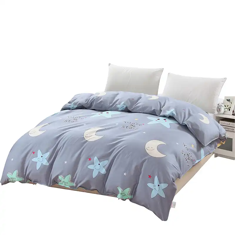 Cartoon Blue Gray Star Moon Duvet Cover 1 Piece Cute Quilt Cover