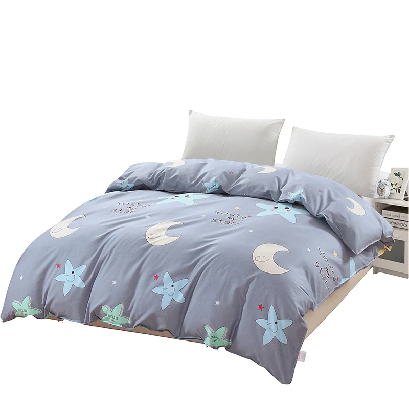 Cartoon Blue Gray Star Moon Duvet Cover 1 Piece Cute Quilt Cover