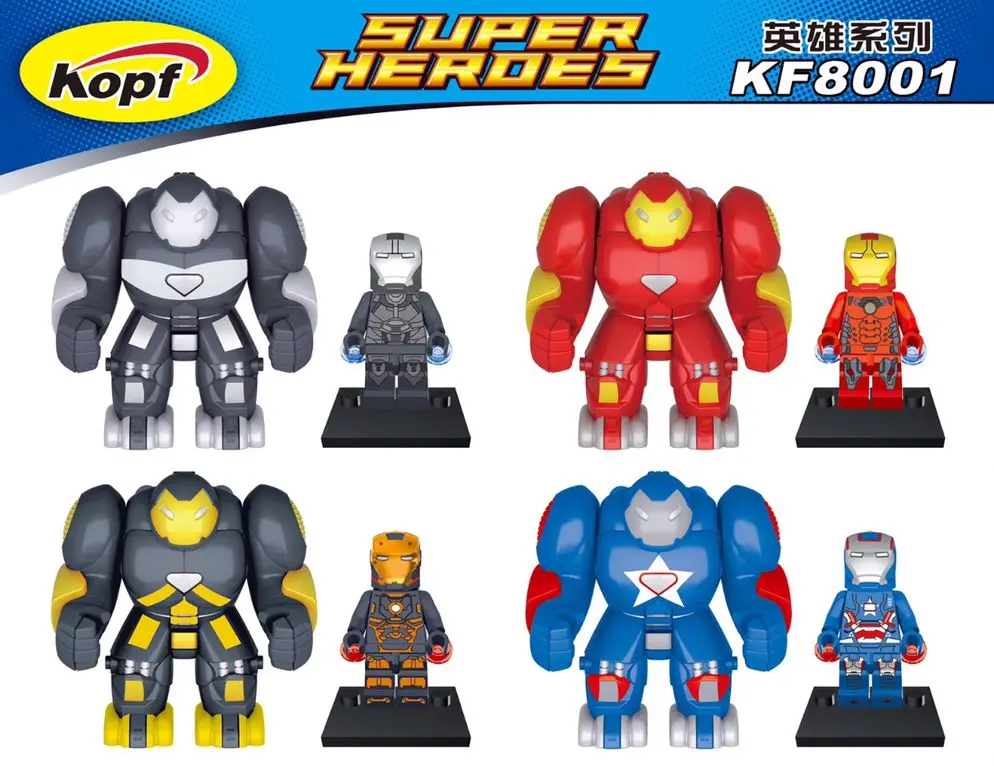 

Super Heroes Marvel Hulk Buster Minifigures Iron Man Bricks Building Blocks Education Toys For Children Gift Mini Figures KF8001