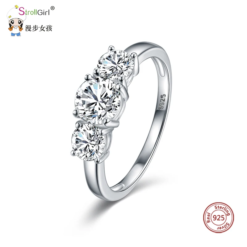 

StrollGirl 925 Sterling Silver Rings With three Cubic Zirconia Romantic Wedding Rings For Women Fine Jewelry Support wholesale