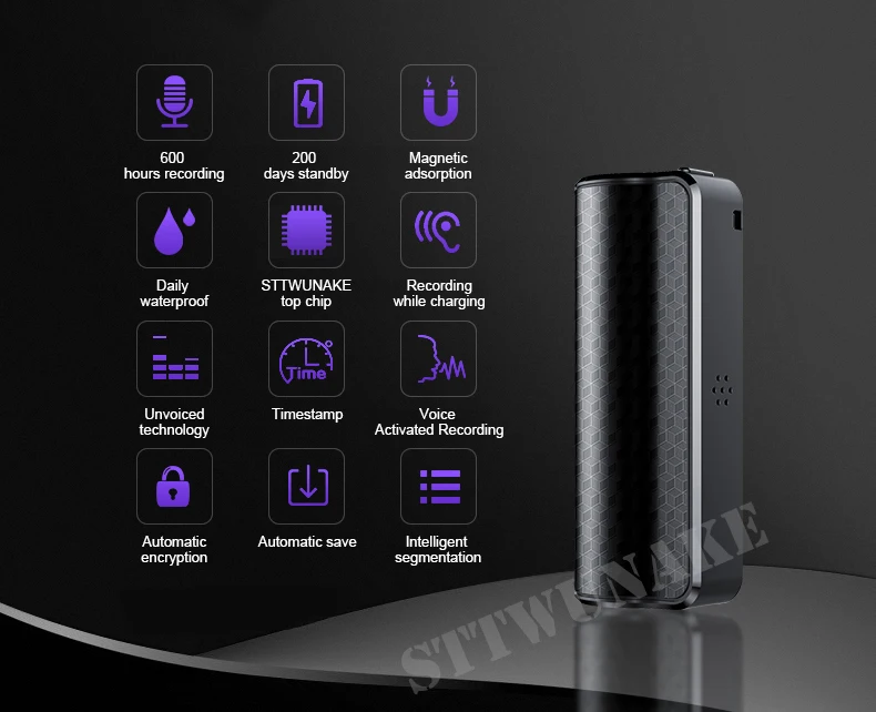  STTWUNAKE Mini nascosta Audio Voice Recorder 600 ore di registrazione Magnetica professionale HD Di