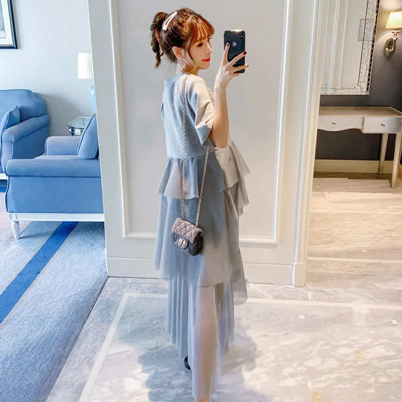 

The New Short Sleeve T-shirt Mesh Skirt for Pregnant Women for Loose Breastfeeding in 2019
