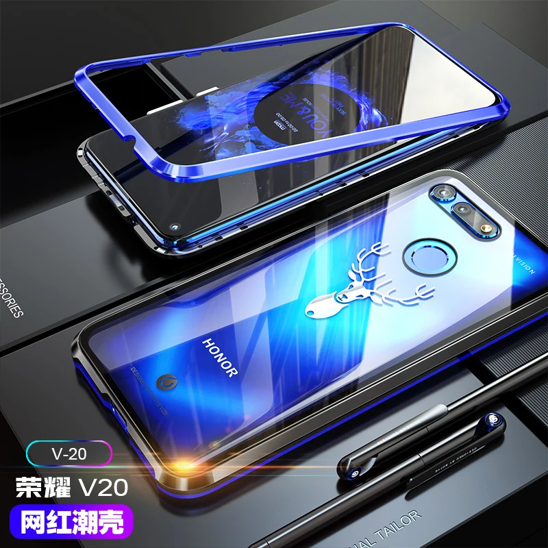 Магнитный чехол для huawei Honor V20 роскошный металлический из закаленного стекла View 20