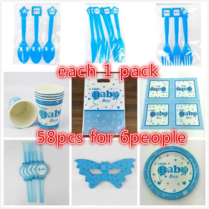 

58pcs a little baby theme paper napkin plate cup mask gift bag for Kids Baby Birthday Party supplies Tableware Set Decoration