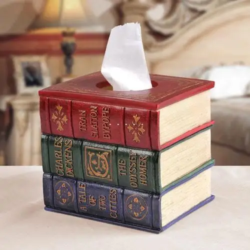 Antique Elegant Books Tissue Case Tissue Cover Napkin Box Table
