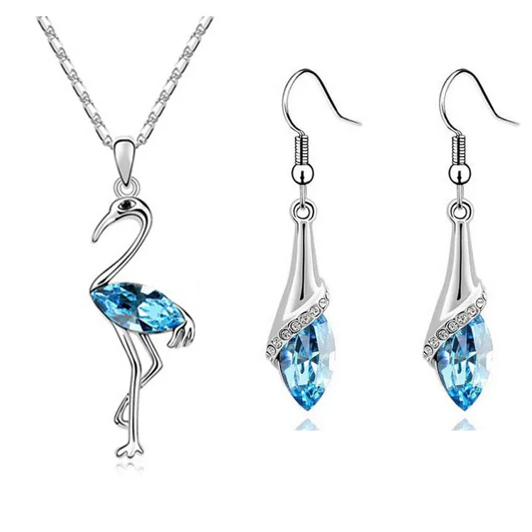 

New 2014 Romantic Engagement Cute Animal Swan Jewelry Sets Necklace Earrings with Austrian Crystal Zirconia For Women