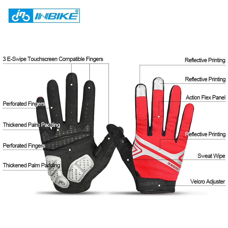 INBIKE ciclismo guantes pantalla táctil GEL bicicleta guantes de deporte a prueba de golpes a prueba MTB Carretera dedo completa bicicleta guante para hombres mujer ciclismo