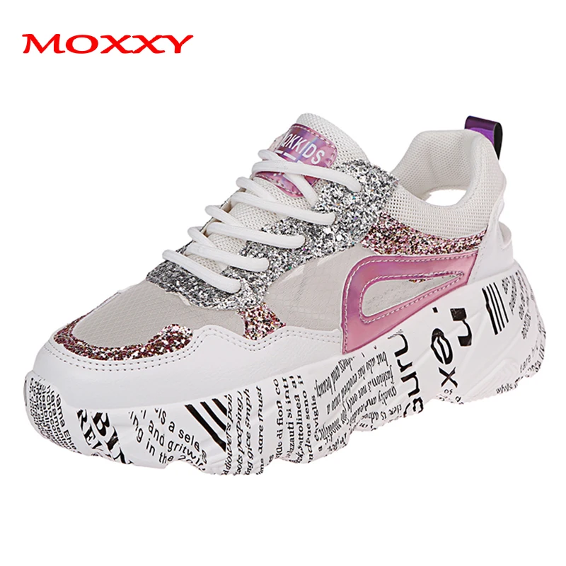 

2019 New Graffiti Summer Sneakers Women Shoes Tenis Trainers Glitter Pink Chunky Sneakers Female Casual Shoes Woman basket femme