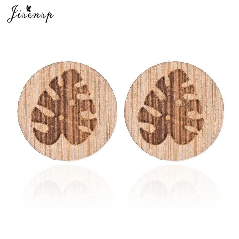 Jisensp, классические этнические круглые деревянные серьги, женские геометрической формы, в стиле бохо, простые серьги-гвоздики для девочек, ювелирные изделия на день рождения - Окраска металла: plant earrings
