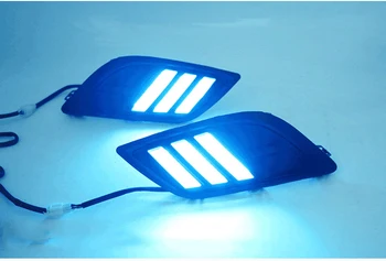 

eOsuns led drl daytime running light for Chevrolet sail 3 2015-2018 with Dynamic moving yellow turn signal and blue night light