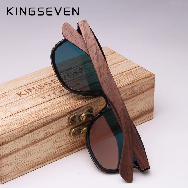 KINGSEVEN, поляризационные солнцезащитные очки ручной работы из орехового дерева, модные мужские и женские брендовые дизайнерские цветные зеркальные солнцезащитные очки