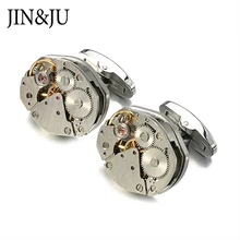 JIN&JU Hot Watch Movement Mens Cufflinks for immovable Stainless Steel Steampunk Gear Watch Mechanism Cuff links for Mens