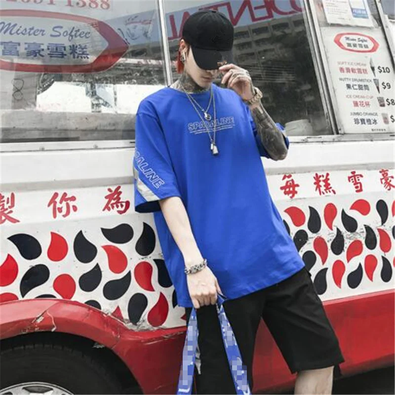 Полосатая Светоотражающая Футболка мужская пара хип хоп Уличная camisetas hombre harajuku футболка homme с буквенным принтом Мужская футболка Топ