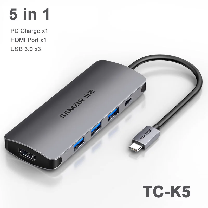 SAMZHE usb-хаб type C к HDMI RJ45 кард-ридер адаптер для MacBook samsung Galaxy S9/Note 9 huawei P20 Pro - Цвет: 5 in 1