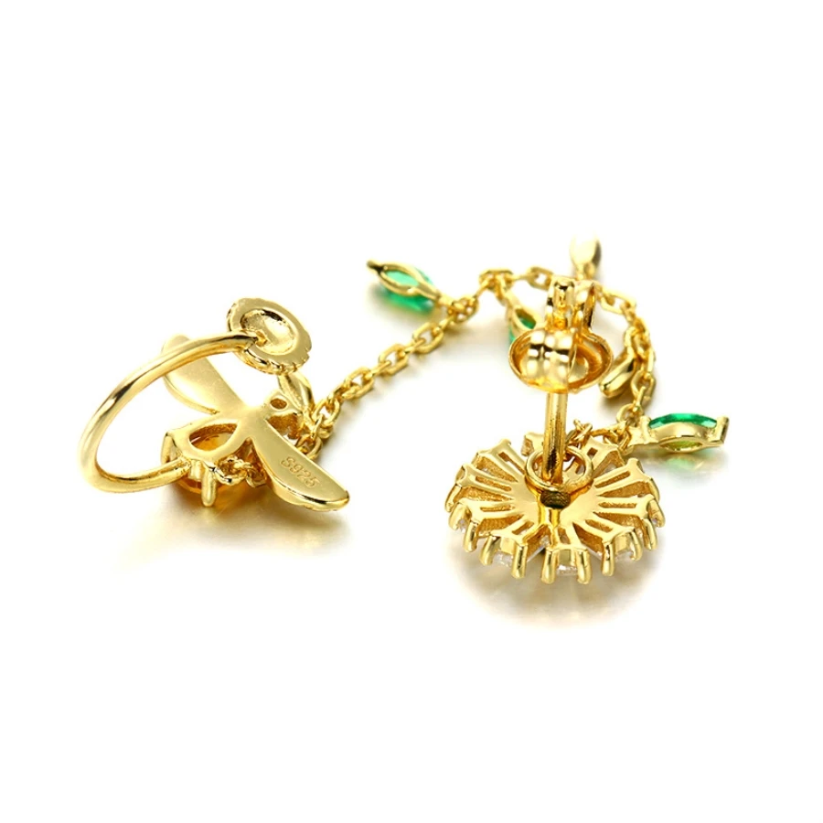 Bee Ear Cuff 14 K золотые серьги для ушного хряща Helix ромашки Изумрудный CZ цветок из