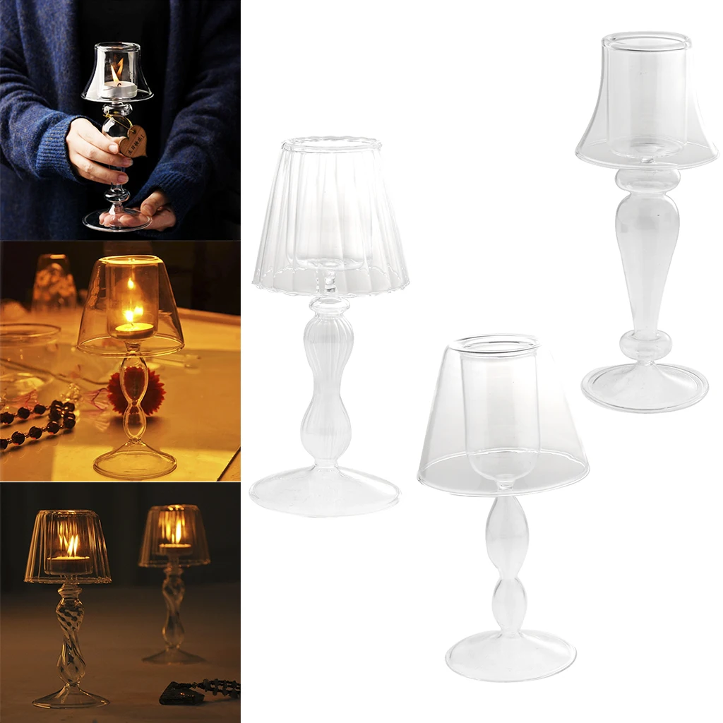 Vintage Candlestick Table Lamp Shape Glass Candelabra Tea Light Holder Clear Candle Holder for Home Decor Wedding Centerpiece