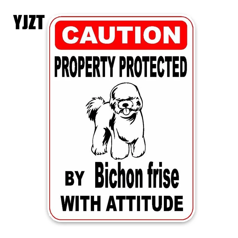 

YJZT 10*14.2CM Property Protected By Bichon Frise Dog The Tail Of The Car Reflective Car Stickerr C1-4760
