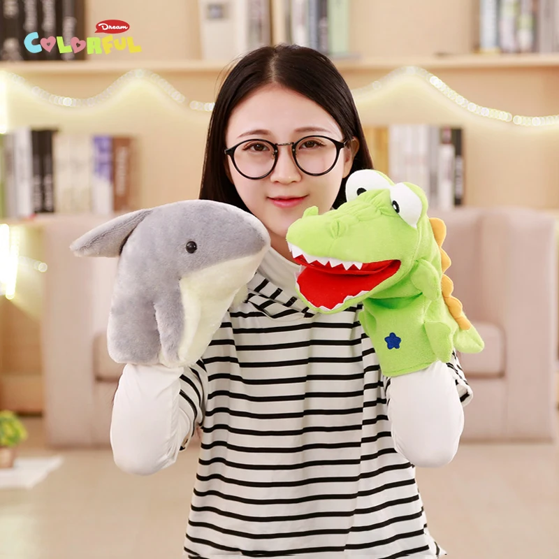 1PCS 30cm green frog, shark, crocodile plush hand puppet, parent-child interactive game gift, kid toy, birthday present