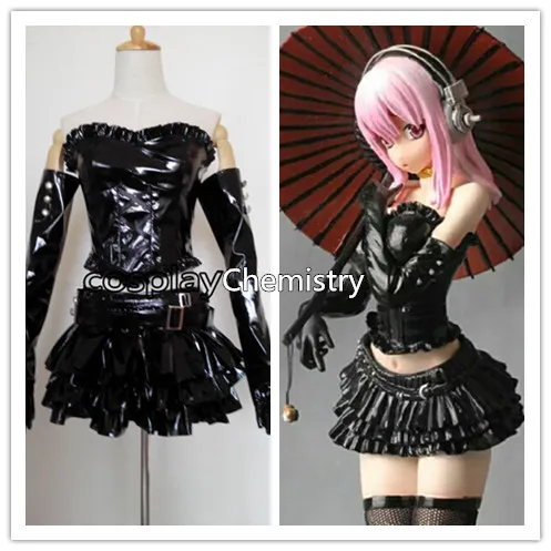 

Super Sonico Black Faux Leather dress Cosplay Costume