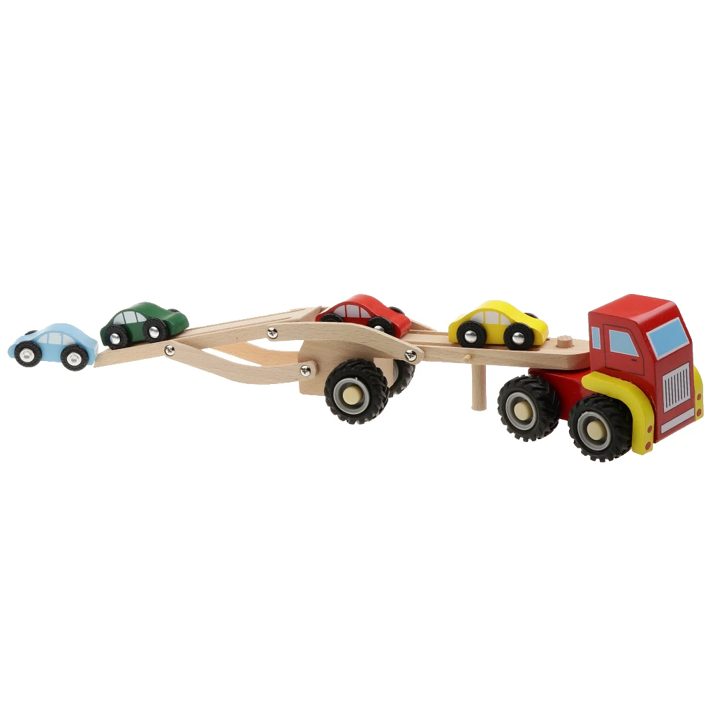 Детский деревянный автомобиль игровой набор-грузовик с резиновыми колесами+ 4 машинки, детский Дошкольный ролевой игры игрушка детский подарок на день рождения