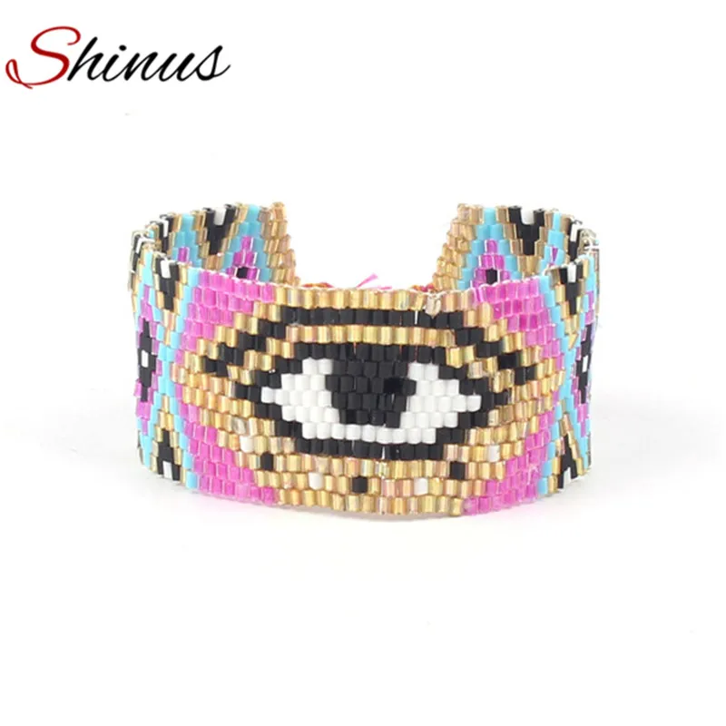 

Shinus Bracelet Women Boho Bracelets Ethnic Jewelry Bijoux Femme Handmade Weave Evil Eye Pattern Seed Beads Bohemian Style Gift