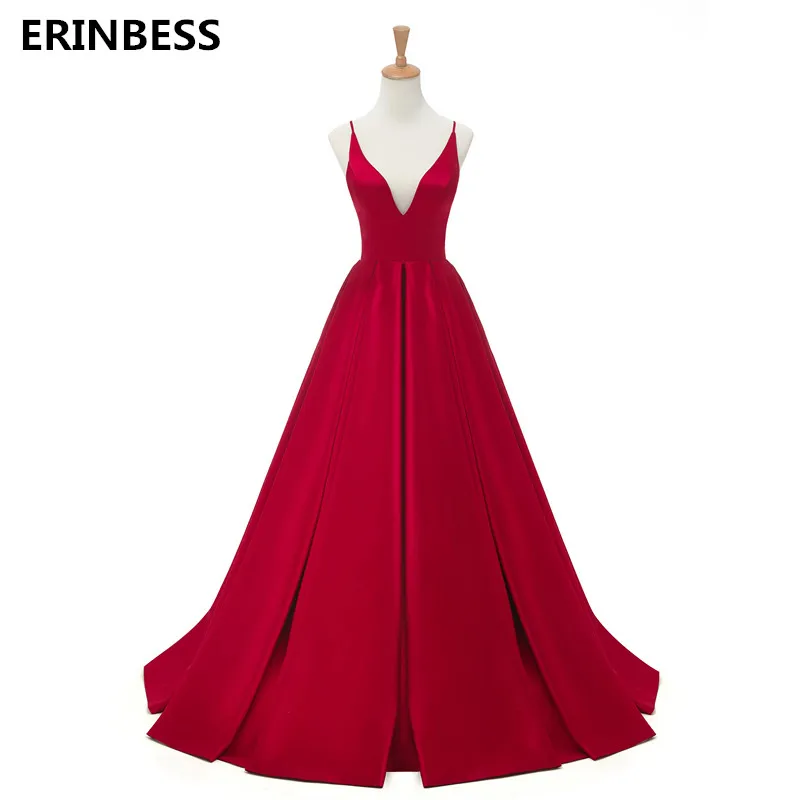 

2020 Red Sexy Satin Evening Dresses Long Dress A-line Prom Dresses V-neck Evening Dresses Prom Dress Open Back Robe De Soiree