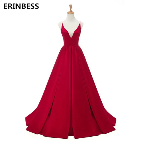 Vestidos de Noite Longo a Linha Vestidos de Baile com Decote em v Vestido de Baile Robe de Soiree Vermelho Sexy Cetim Vestido Aberto Voltar 2020
