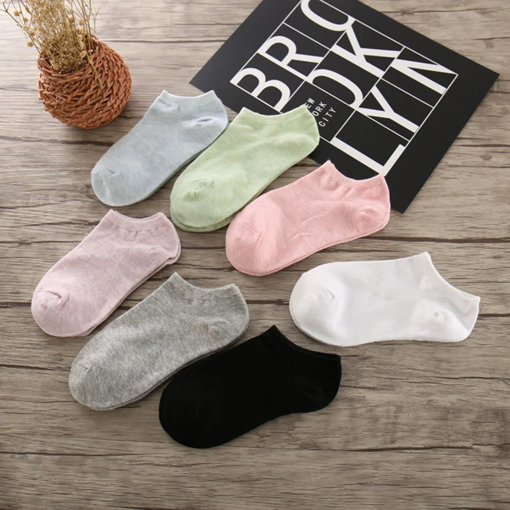 

5pairs/lot Cotton Women Ankle Socks Korean Cute Pink Socks Softable Black White Funny Short Boat Socks Girls Gift Candy Colors