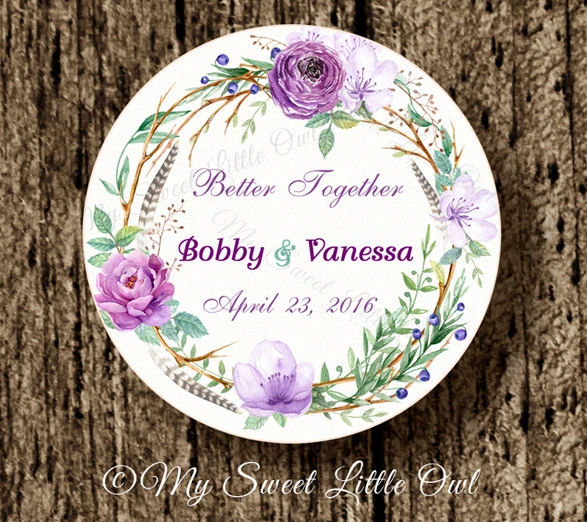 Personalized Blue Floral Hydrangea Wedding Party Favor Labels, Bridal Shower Party Favors, 30 stickers per page, STICKERS ONLY :