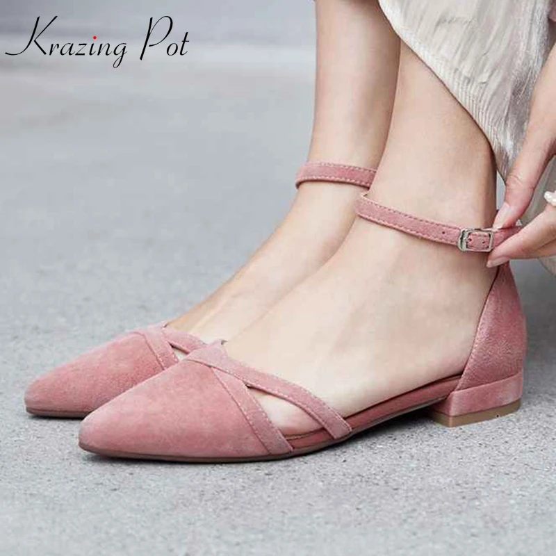 

Krazing Pot sheep suede new hollow low heel pointed toe buckle straps dating convenient less is more all-match shallow pumps L06