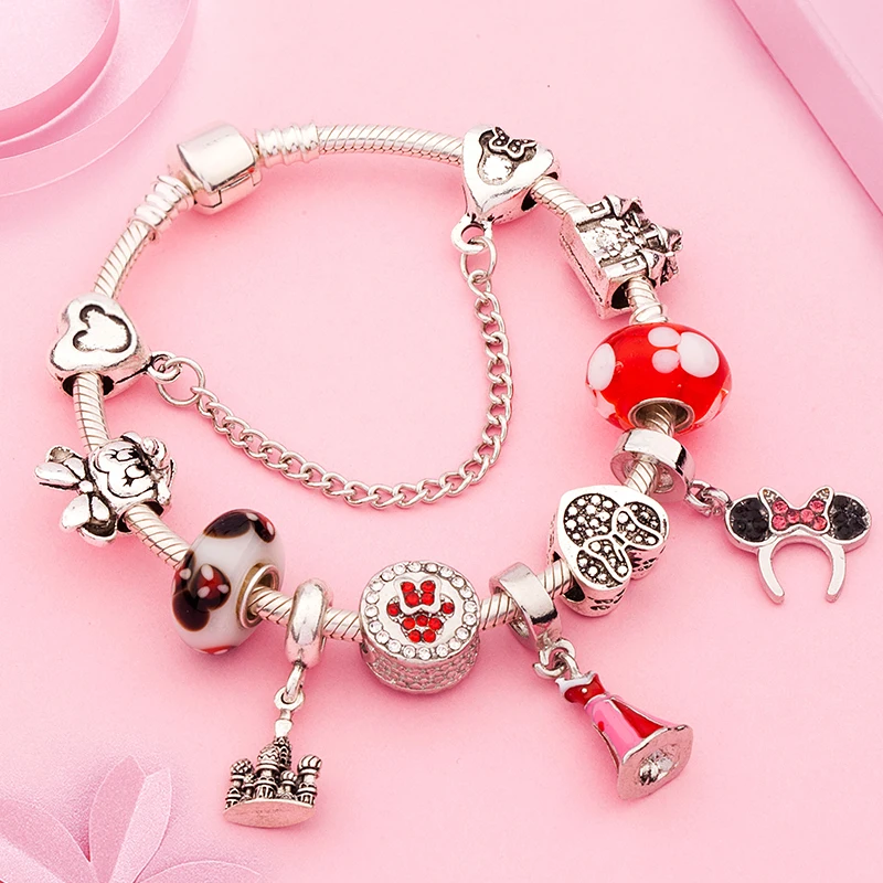 Special Price Bead Bracelet Pulseras Crystal Charm Princess-Dress Tibetan Silver Girl Enamel for Castle 33064411613