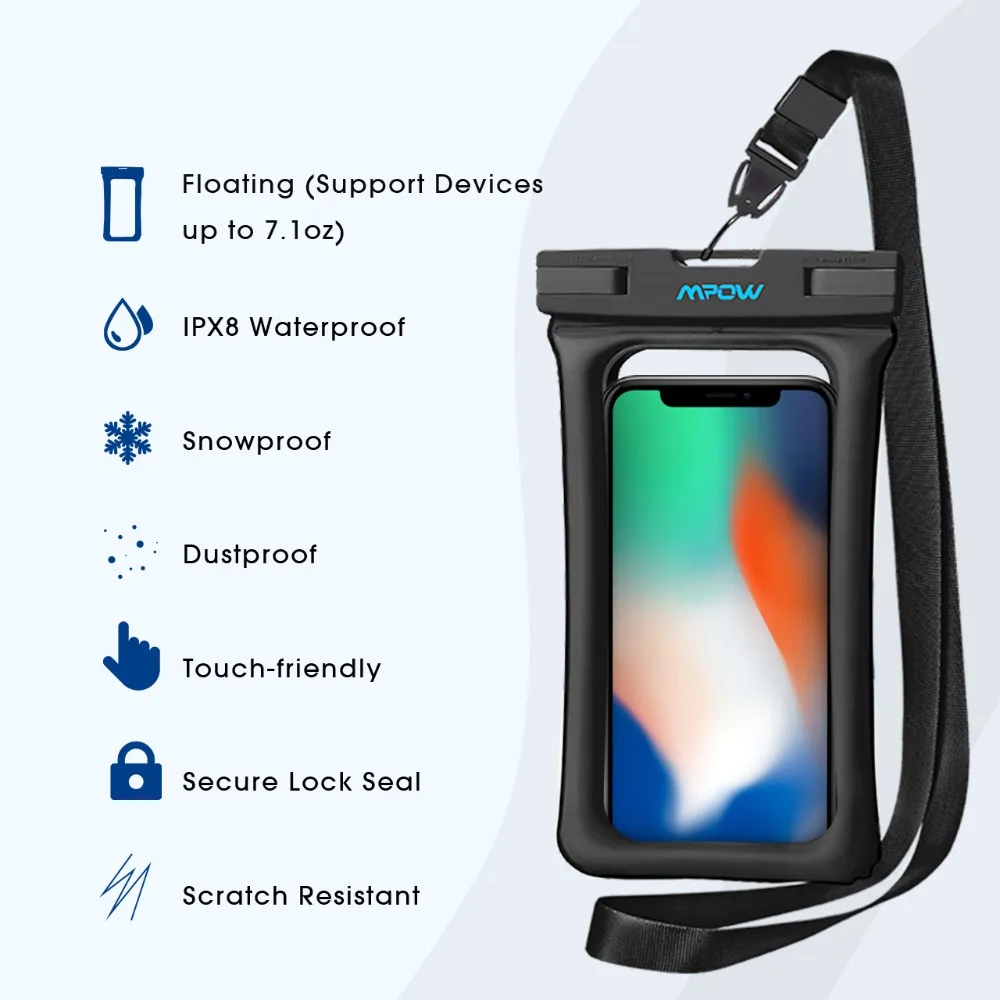 Mpow ipx8 waterproof bag case universal 6.5 inch mobile phone bag swim case take photo under water for iphone xs samsung huawei