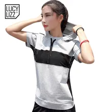 Lucylizz Черные Сетчатые спортивные рубашки Топ короткий рукав с капюшоном свободная футболка женская дышащая беговая рубашка Ажурные топы