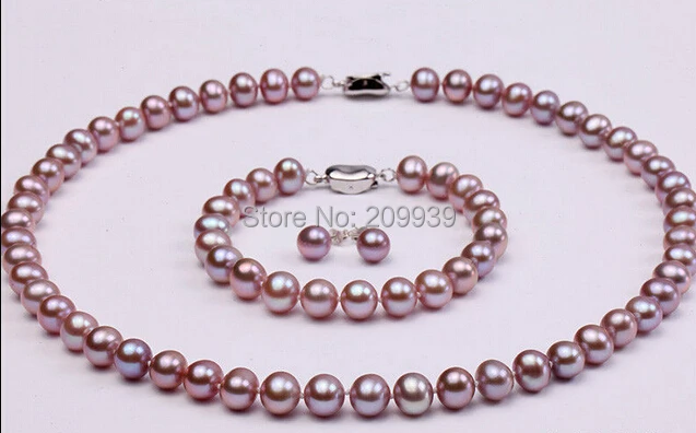 

huij 003586 Lavender Round Freshwater Pearl Necklace, Bracelet and Earring Set