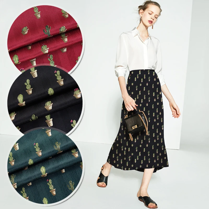 108 CM Breed 19 MM Cactus Jacquard Stretch Donkergroen Zwart Rode Zijde Stof Goed voor Zomer Jurk Rok Overhemd broek JH108 108 CM Breed 19 MM Cactus Jacquard Stretch Donkergroen Zwart Rode Zijde Stof Goed voor Zomer Jurk Rok Overhemd broek JH108