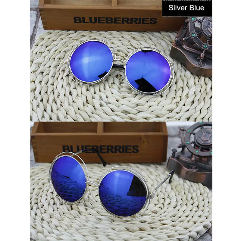 Круглые Солнцезащитные очки для женщин, модные, Ретро стиль, большие, зеркальные, Ретро стиль, UV400 - Цвет линз: silver blue