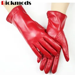 Women's Sheepskin Leather Gloves with Wool Lining - Fashionable and Warm - 8 (Red)