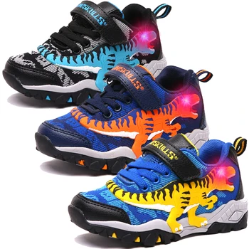 

Dinoskulls LED Shoes Boys 3D Dinosaur Light Up Kids Sneakers Mesh Sprot Tennis Children Trainers 2019 Autumn Baby Boys Shoes