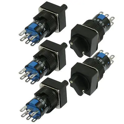 

Square 2NO 2NC DPDT Rotary Selector Push Button Switch AC 250V 5A Usher