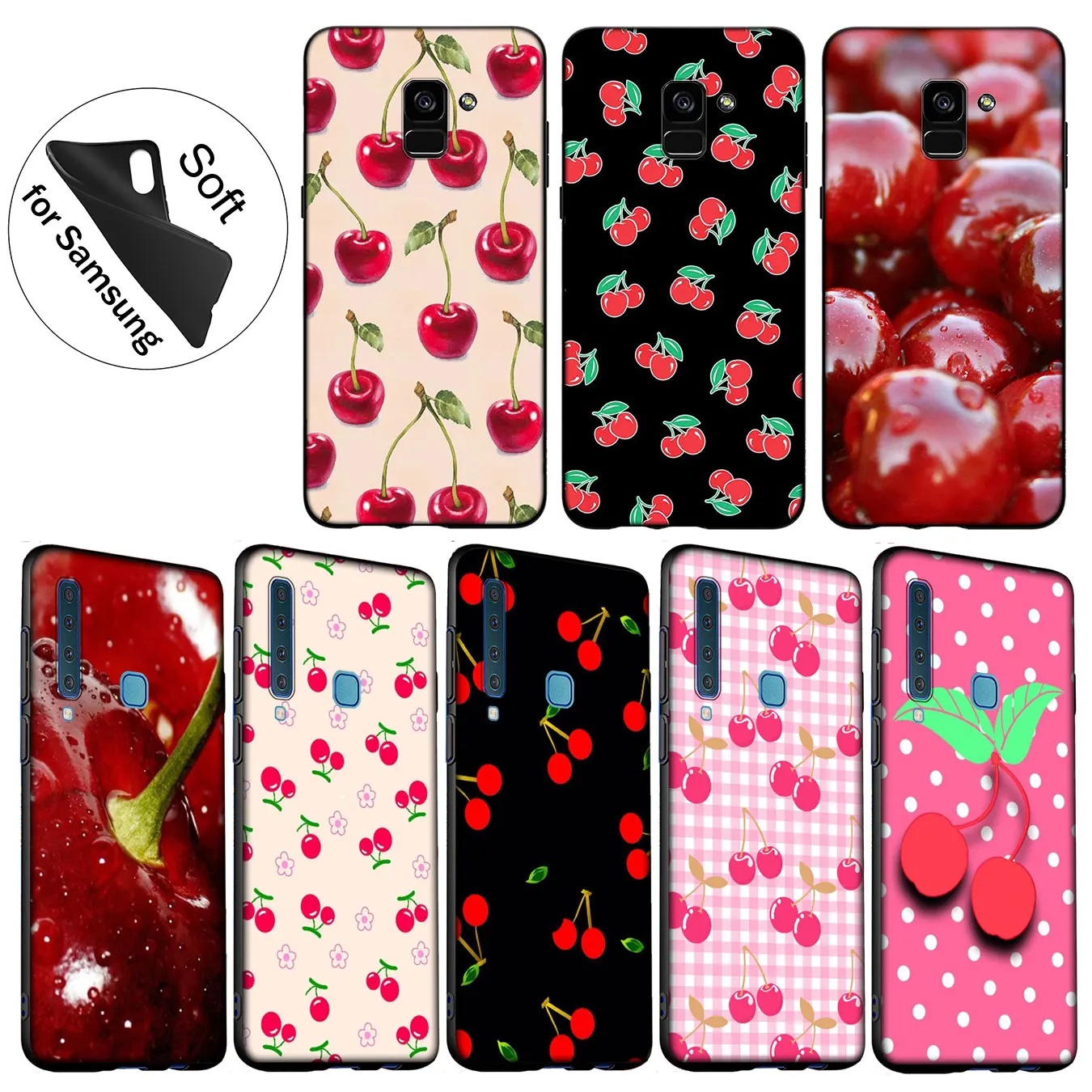 IYICAO Cherry summer fruit Soft Silicone Case for Samsung Galaxy A6 A9 A8 A7 2018 A3 A5 2016 2017 Note 9 8 10 Plus Lite |