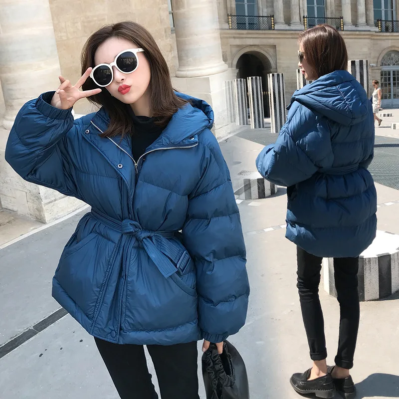 

Elegant Winter Jacket Women Parkas Mujer 2019 Korean Fashion Padded Long Woman Coats + Belt Ladies Black Blue Jacket Hiver LW718