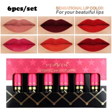 6 шт./лот брендовые стойкие водонепроницаемые Макияж Губная помада матовые губы наборы сексуальные цветные пигменты бархатные матовые помады наборы губ