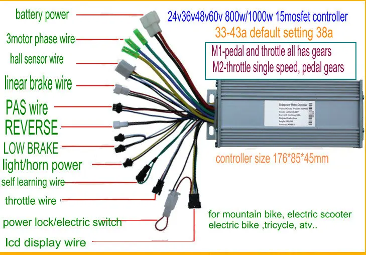 BLDC контроллер 400w450w500w600w800w1000w1200w+ ЖК-дисплей M5 24v36v48v60v для электрического велосипеда Скутер ATV MTB индикатор батареи