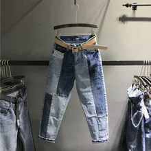 Новинка, весенние женские Стрейчевые джинсовые брюки с высокой талией, повседневные женские студенческие цветные джинсы-шаровары