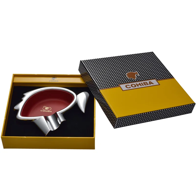 New Style High Quality Luxury COHIBA LOGO Shape Stainless Steel Portable Travel use Cigar Ashtray One Holder